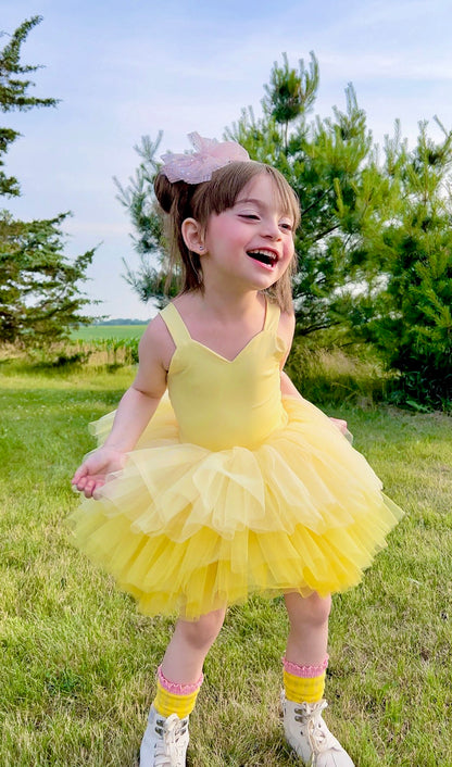 Yellow ombré soft tulle tutu leotard one piece