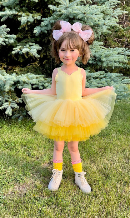 Yellow ombré soft tulle tutu leotard one piece