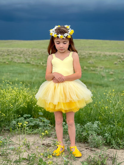 Yellow ombré soft tulle tutu leotard one piece