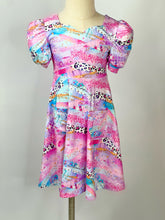 Load image into Gallery viewer, LilacPink Leopard puff sleeve twirl dress
