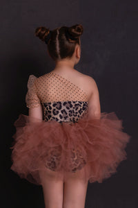 Leopard one shoulder soft tulle tutu leotard