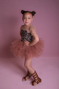 Leopard one shoulder soft tulle tutu leotard