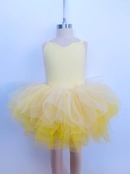 Yellow ombré soft tulle tutu leotard one piece