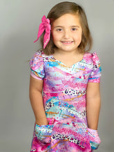 Load image into Gallery viewer, LilacPink Leopard puff sleeve twirl dress