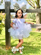 Load image into Gallery viewer, RTS White short sleeve off the shoulders tutu leotard