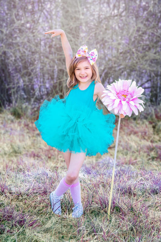 Turquoise sleeveless tutu leotard