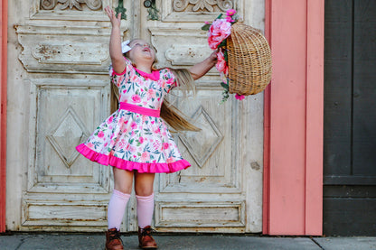 Pink floral vintage twirl dress RTS