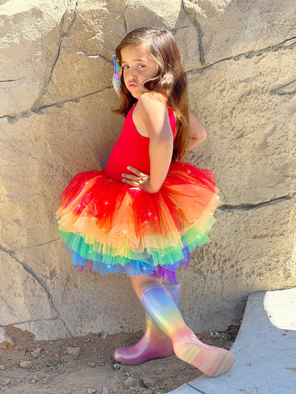 BRIGHT RAINBOW SWEETHEART SOFT TULLE TUTU LEOTARD